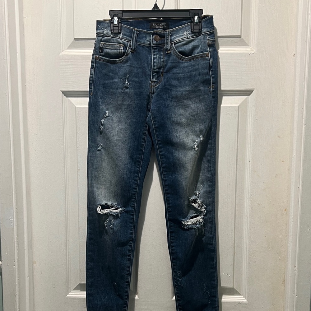 Judy Blue Distressed Dark Blue Skinny Jeans